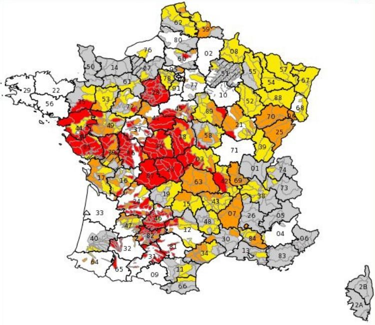 carte des restrictions d'eau 29-07-2019