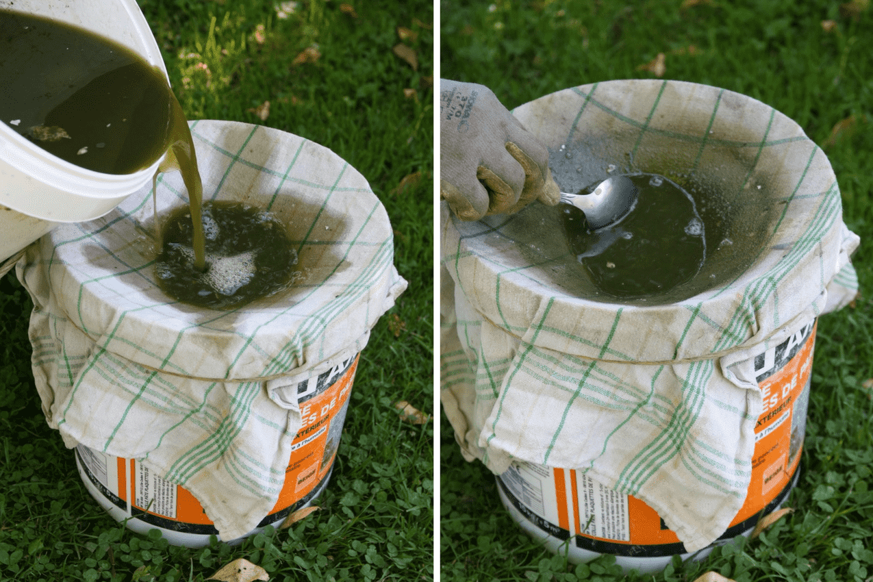 purin d'orties : filtrer à travers un linge