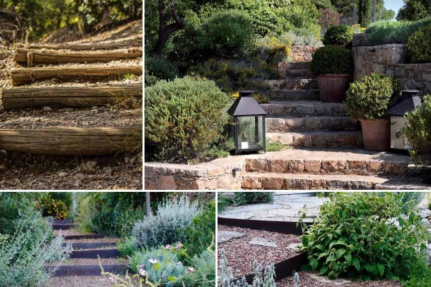 Les jardins en terrasses nécessitent des escaliers pour joindre les différents palmiers