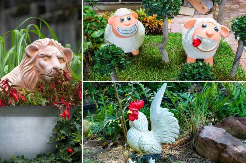 Décorations pour jardin et extérieur. Animaux, oiseaux, objets.