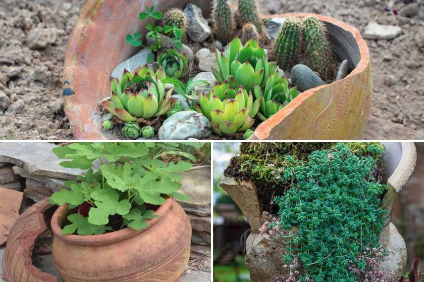 recycler pots jardin, détourner pots au jardin, idées déco pots jardin, pots cassés jardin