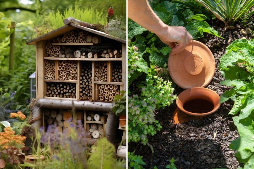 hotel à insecte et oya au potager en permaculture