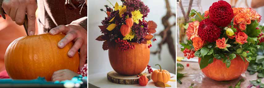 Citrouilles creusées pour faire un vase