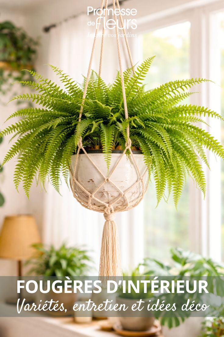 fougère en intérieur, suspension macramé