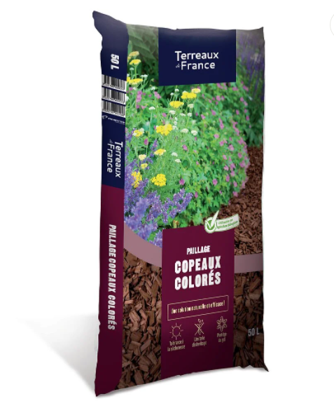 Copeaux De Bois Décoratifs Rouge WOKAS - Sac 50L (15kg) Pour Jardin, Durabilité 3 Ans