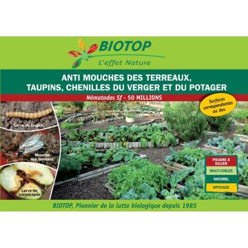 Nématodes Sf Biotop (50 millions) contre les mouches des terreaux, taupins, chenilles du potager et du verger, fourmis.