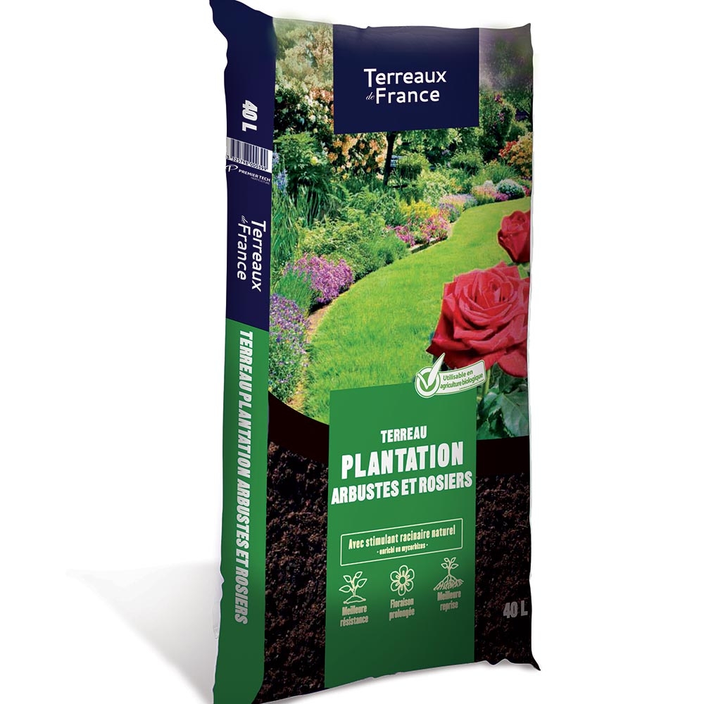Terreau pour plantation d'arbustes et de rosiers en sac de 40L