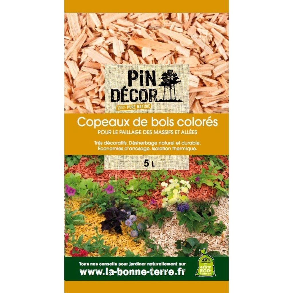 Copeaux colorés de bois naturel 5L - Paillage végétal