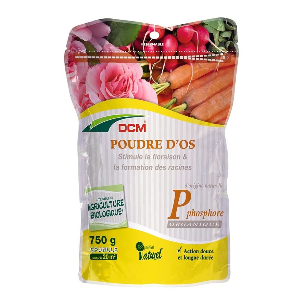 Poudre d'os DCM U.A.B riche en phosphore en sachet de 750 grammes