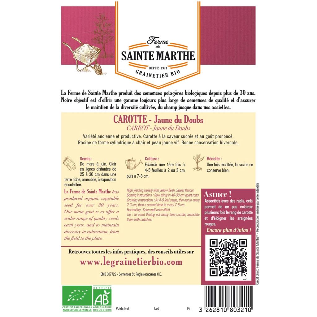Carotte Jaune du Doubs NT - Ferme de Sainte Marthe