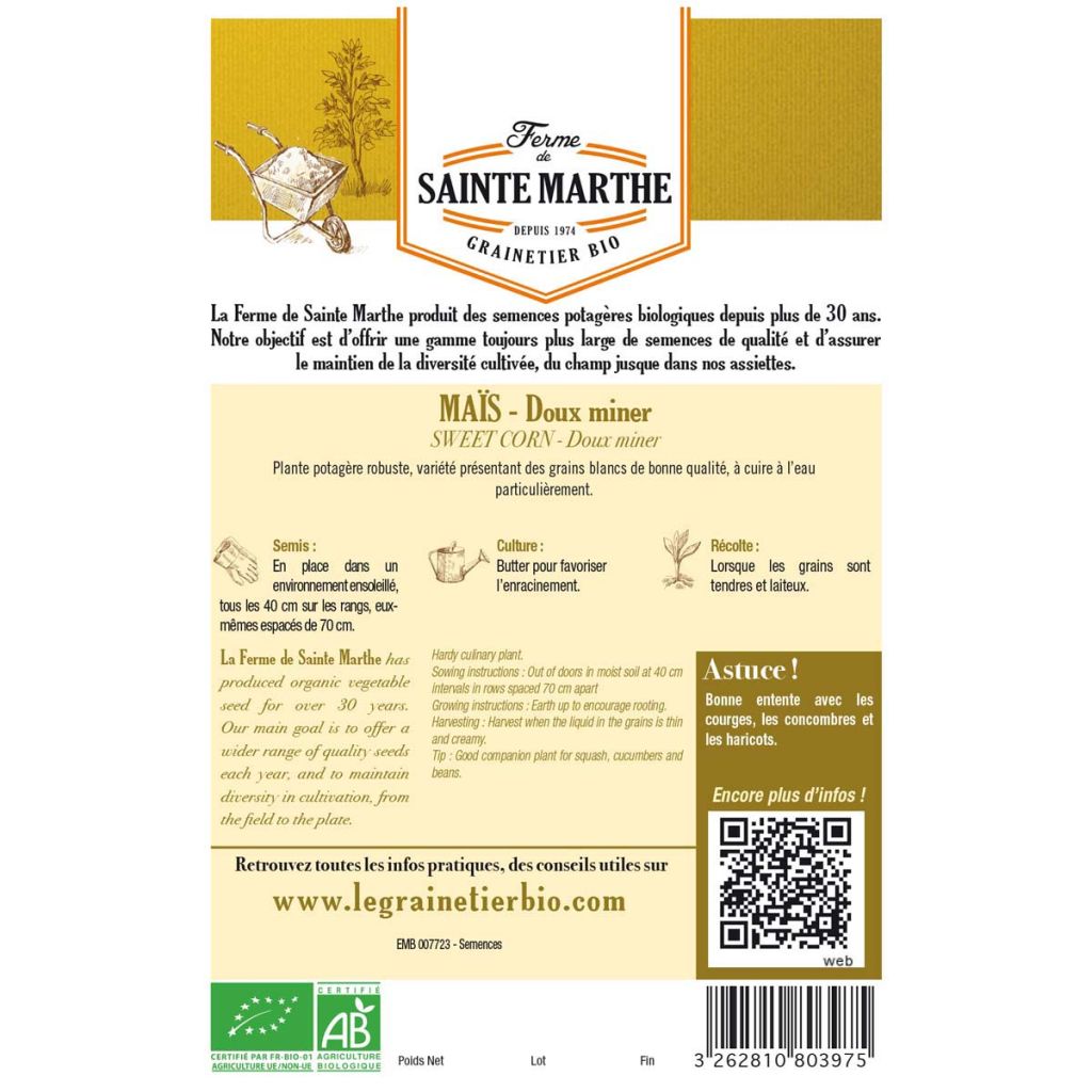 Maïs doux Miner Bio - Ferme de Sainte Marthe