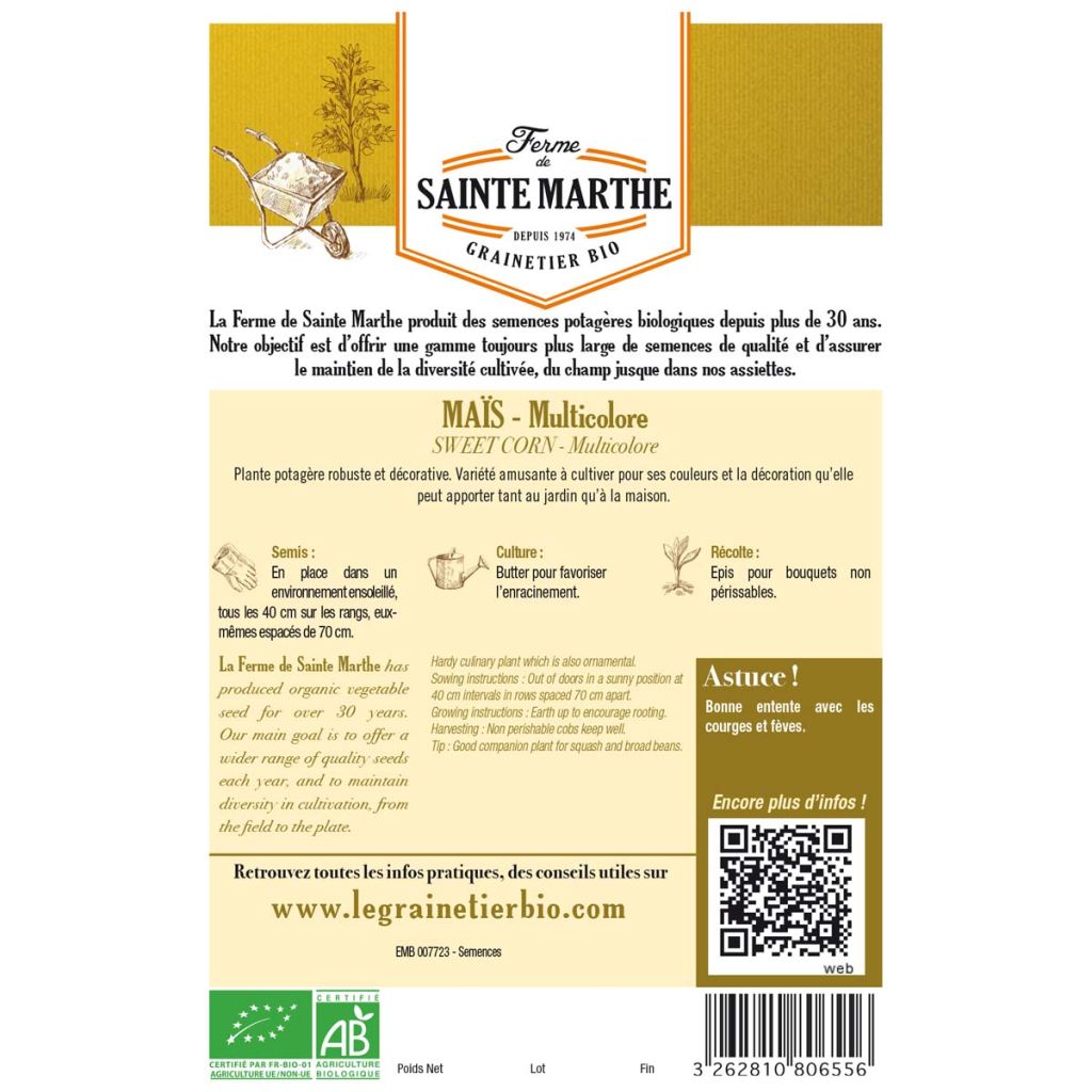 Maïs multicolore Bio - Ferme de Sainte Marthe