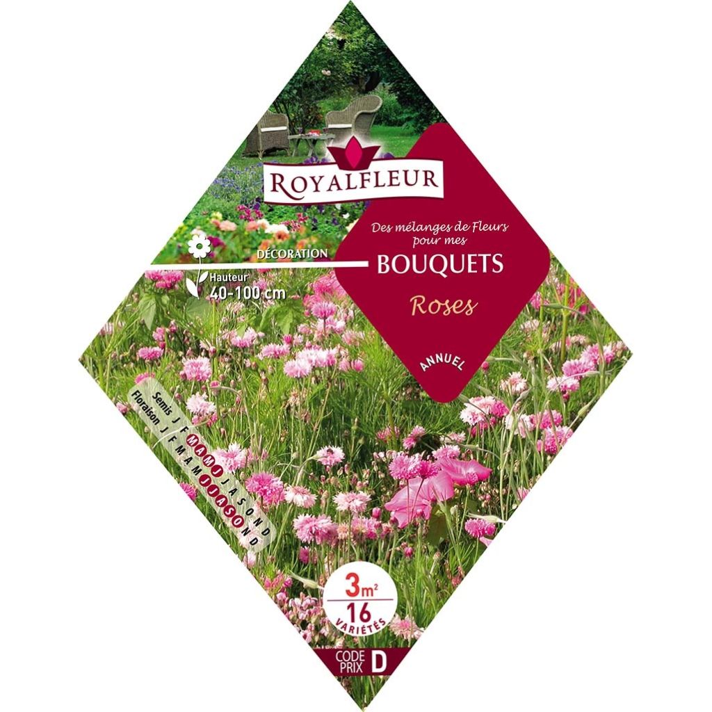 Mélange de fleurs pour bouquets roses à semer - Sachet 3 m2