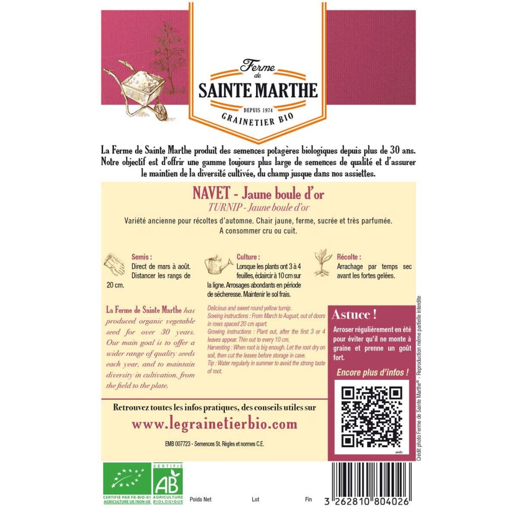 Navet Jaune Boule d'Or Bio - Ferme de Sainte Marthe