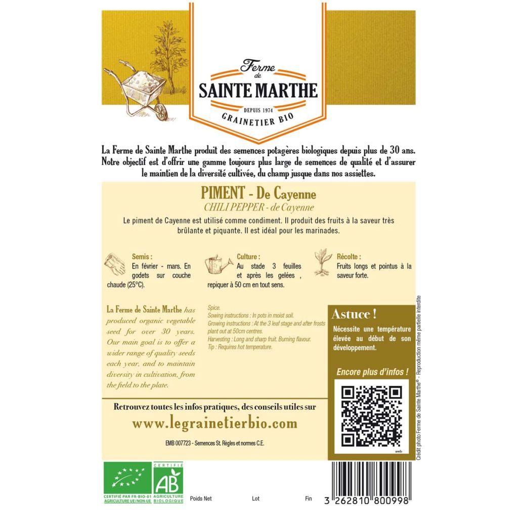Piment de Cayenne Bio - Ferme de Sainte Marthe