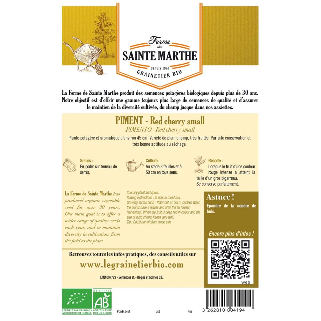 Piment Red Cherry Small Bio - Ferme de Sainte Marthe