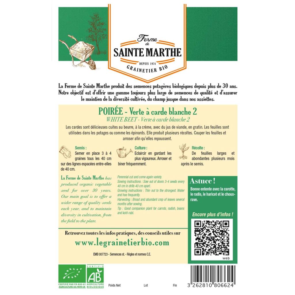 Poirée Verte à Carde blanche 2 Bio - Ferme de Sainte Marthe