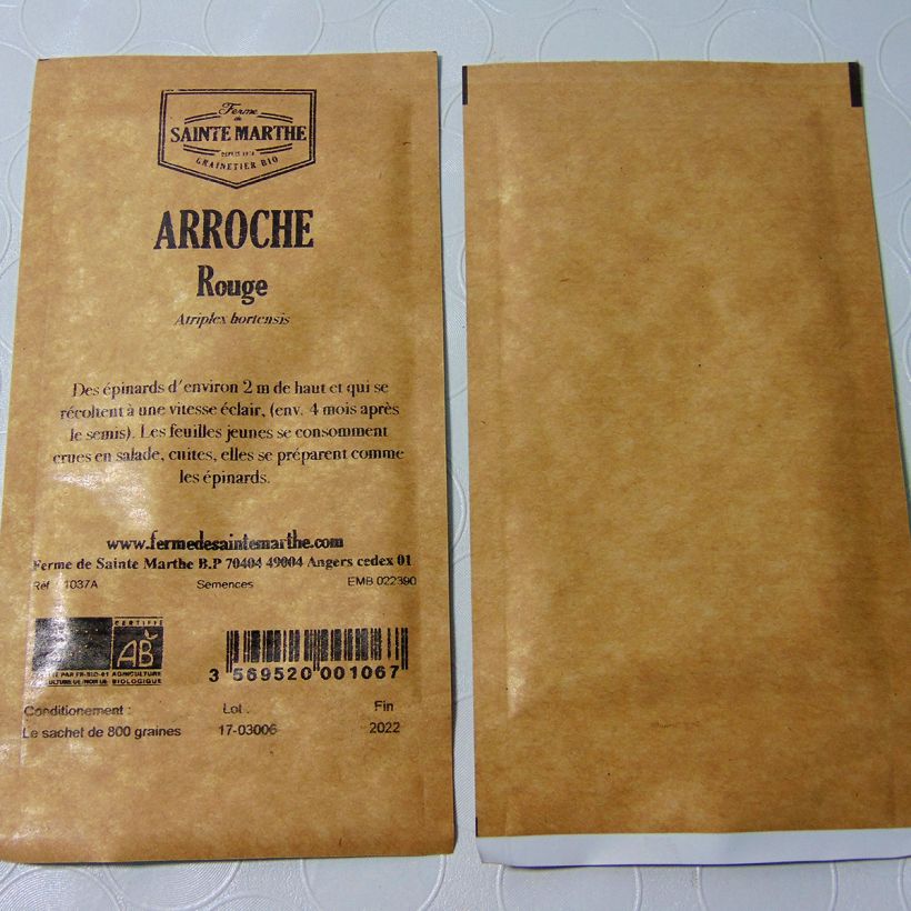 Exemple de spécimen de Arroche Rouge Bio - Ferme de Sainte Marthe Graines tel que livré