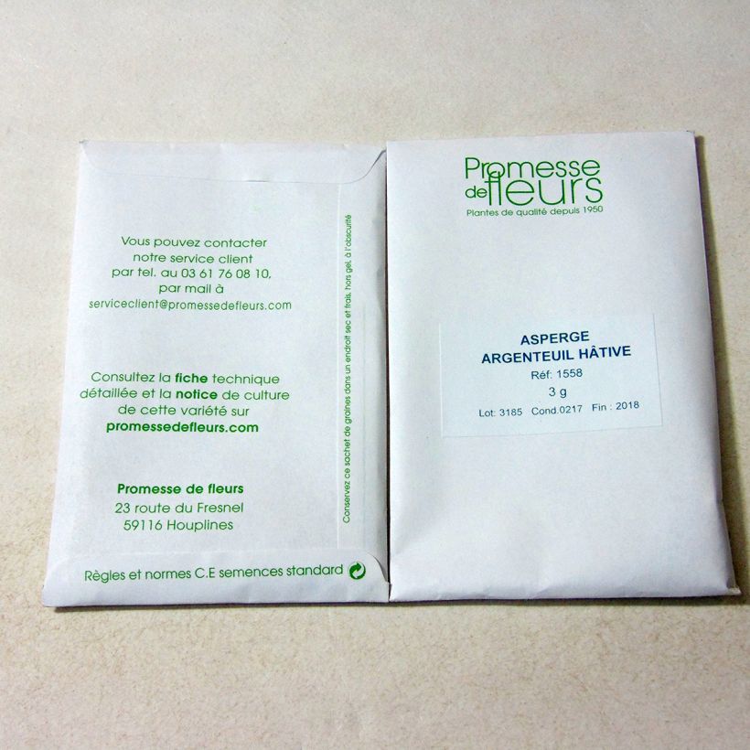Exemple de spécimen de Asperge Argenteuil en graines - Asparagus officinalis Graines tel que livré