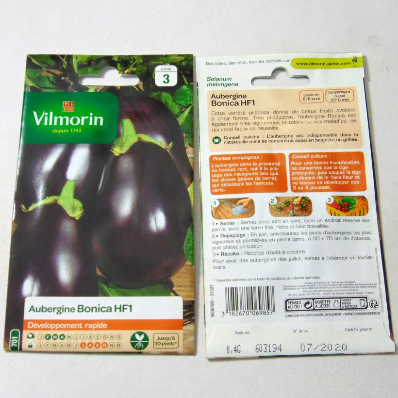 Exemple de spécimen de Aubergine Bonica F1 - Vilmorin tel que livré