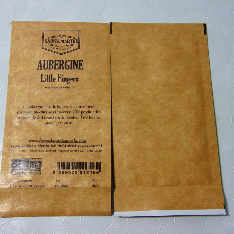 Exemple de spécimen de Aubergine Little Fingers Bio - Ferme de Sainte Marthe Graines tel que livré