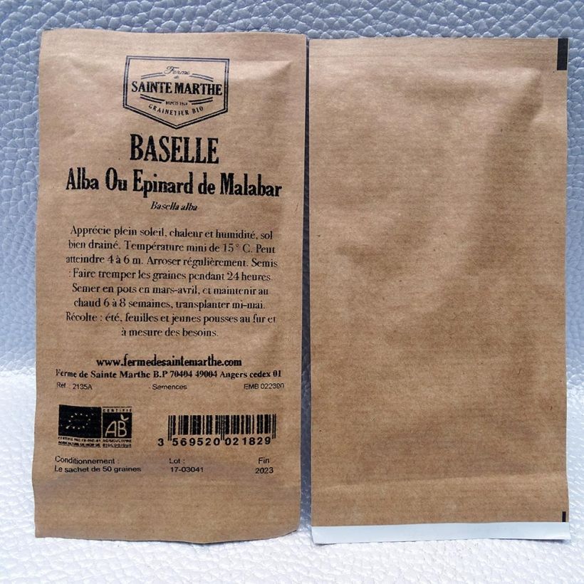 Exemple de spécimen de Baselle Alba ou épinard de Malabar Bio - Ferme de Sainte Marthe Graines tel que livré