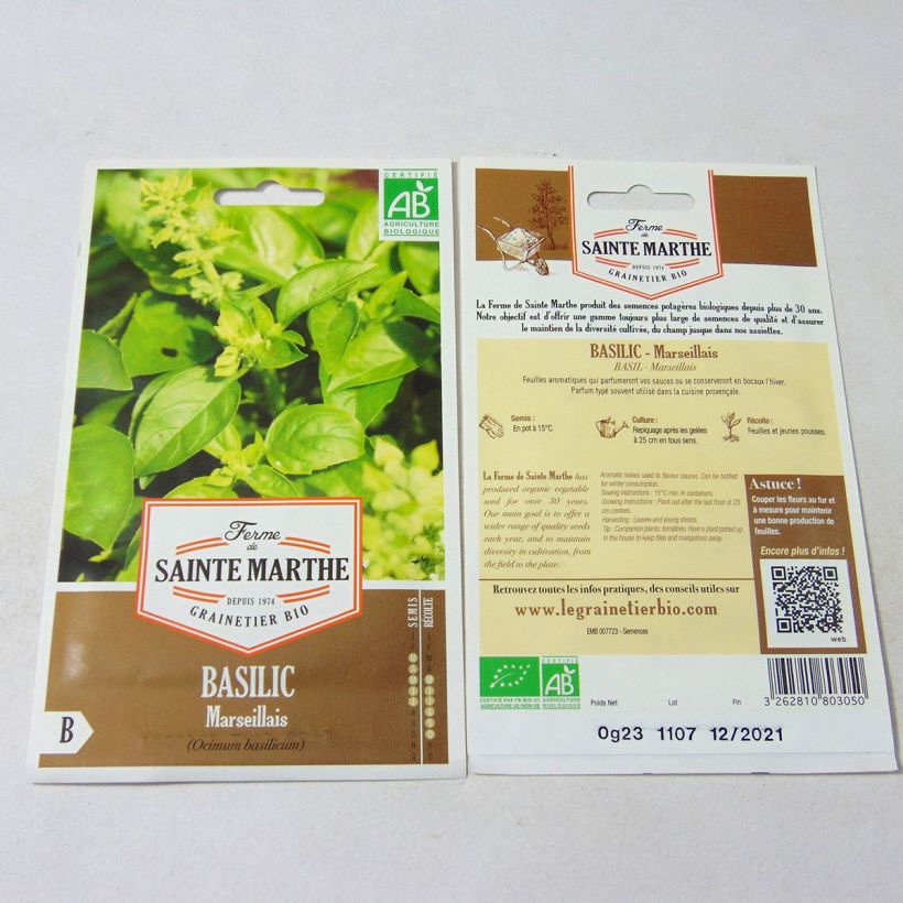 Exemple de spécimen de Basilic Marseillais Bio - Ferme de Sainte Marthe Graines tel que livré