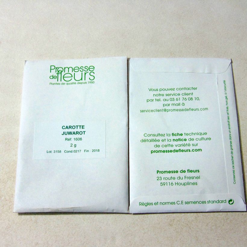 Exemple de spécimen de Carotte Juwarot - Daucus carota le sachet de 1000 graines (2g) tel que livré
