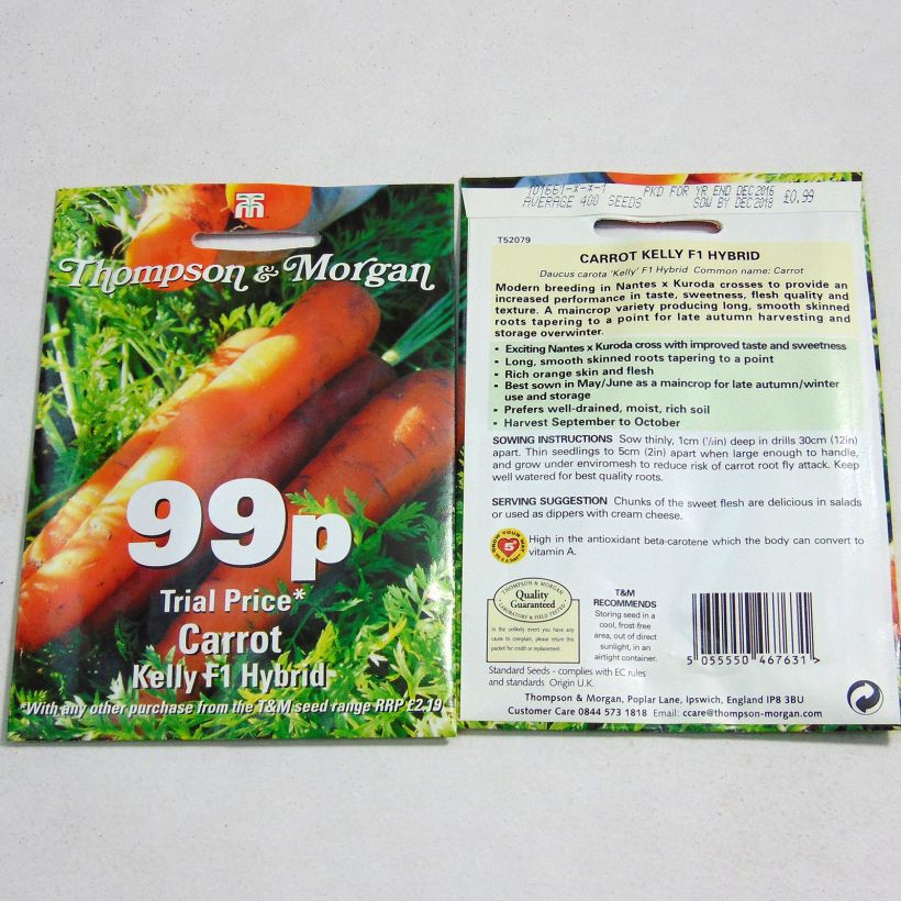 Exemple de spécimen de Carotte Kelly - Daucus carota  le sachet de 400 graines tel que livré