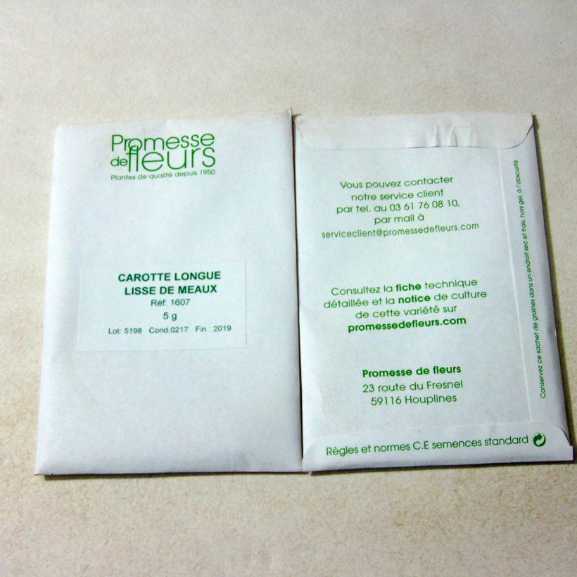 Exemple de spécimen de Carotte Longue Lisse de Meaux - Daucus carota Graines tel que livré