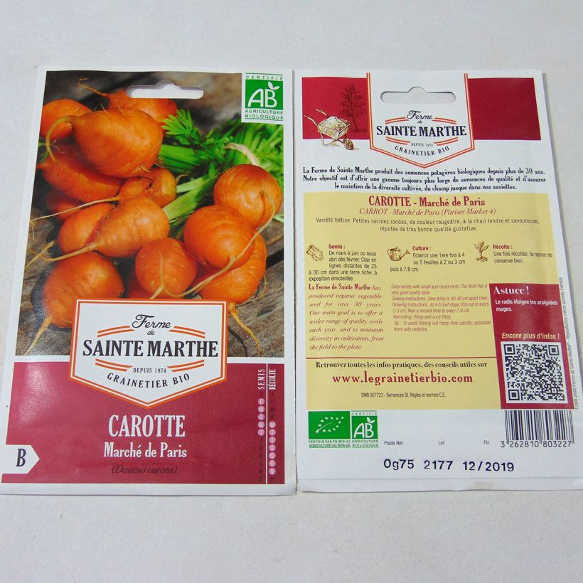 Exemple de spécimen de Carotte Marché de Paris Bio - Ferme de Sainte Marthe  Graines tel que livré