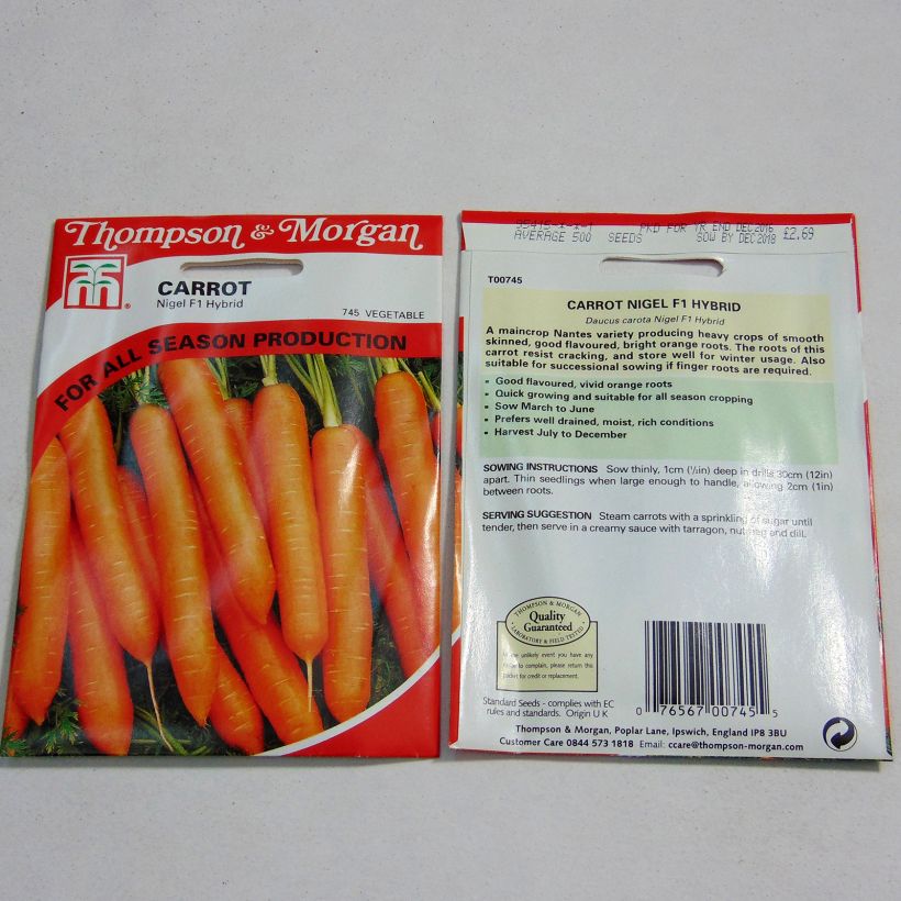 Exemple de spécimen de Carotte Nigel F1 - Daucus carota  le sachet de 500 graines tel que livré