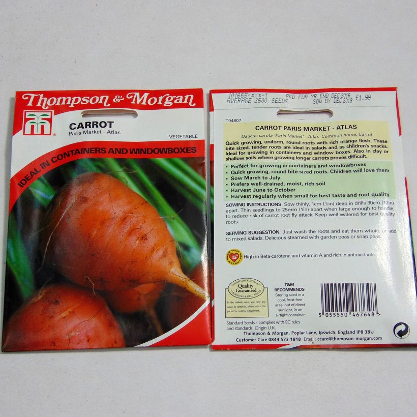 Exemple de spécimen de Carotte Paris Market Atlas - Daucus carota  le sachet de 100 graines tel que livré