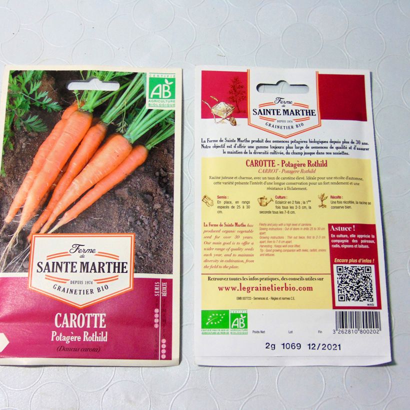 Exemple de spécimen de Carotte Rothild Bio - Ferme de Sainte Marthe Graines tel que livré