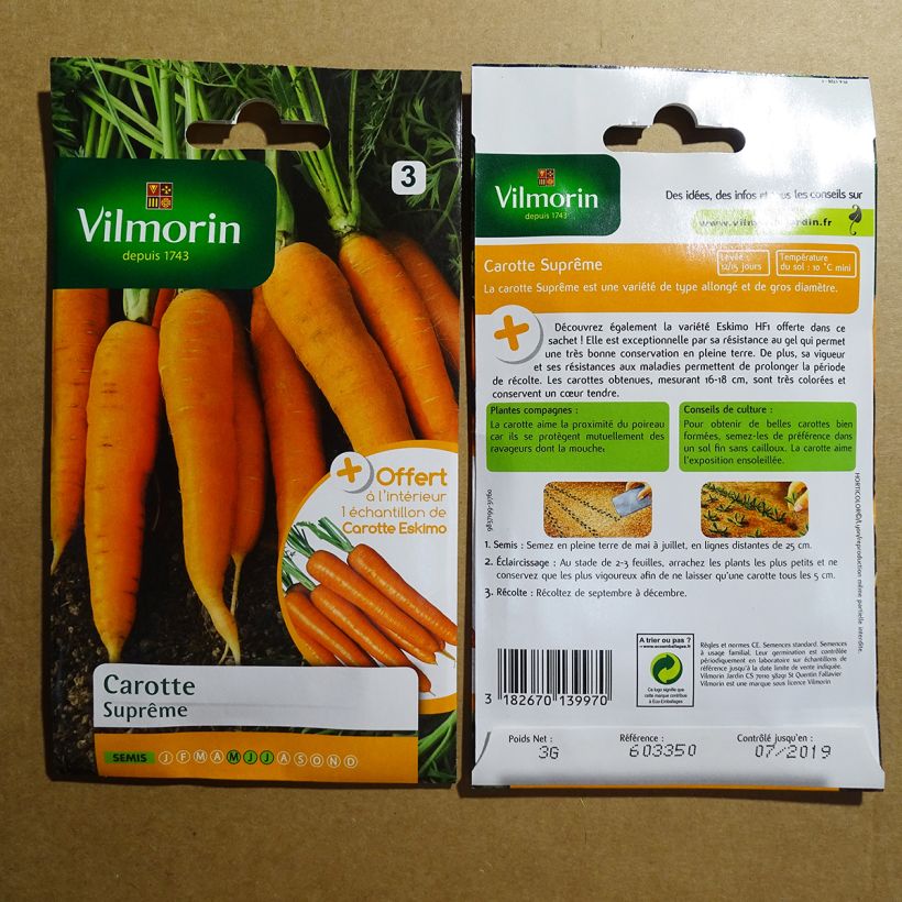 Exemple de spécimen de Carotte Suprême (Création Vilmorin) - Vilmorin le sachet de 1500 graines (3g) tel que livré