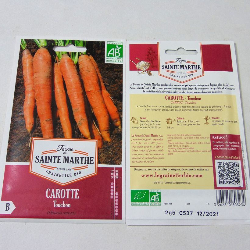 Exemple de spécimen de Carotte Touchon Bio - Ferme de Sainte Marthe Graines tel que livré