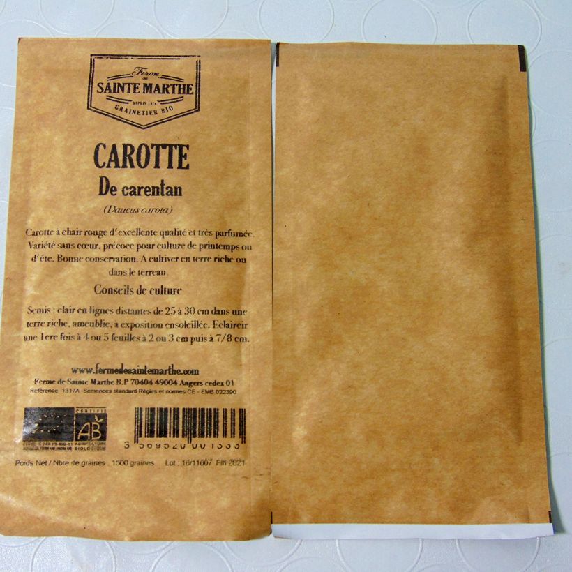 Exemple de spécimen de Carotte de Carentan Bio - Ferme de Sainthe Marthe Graines tel que livré