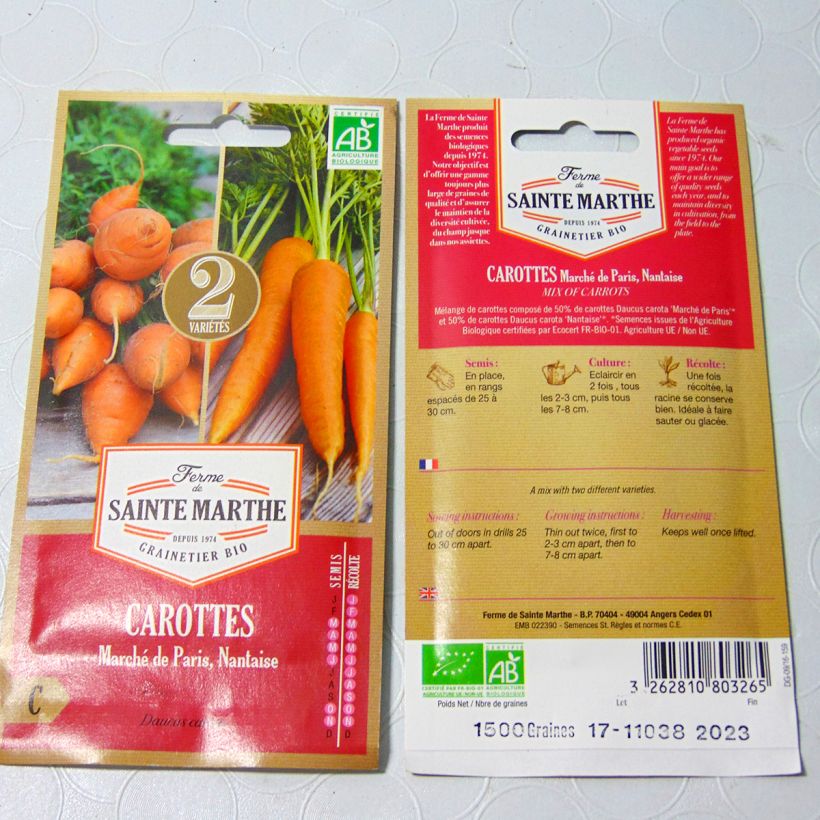 Exemple de spécimen de Carotte en mélange (Marché de Paris 3 - Nantaise 2) - Bio - Ferme de Sainte Marthe Graines tel que livré