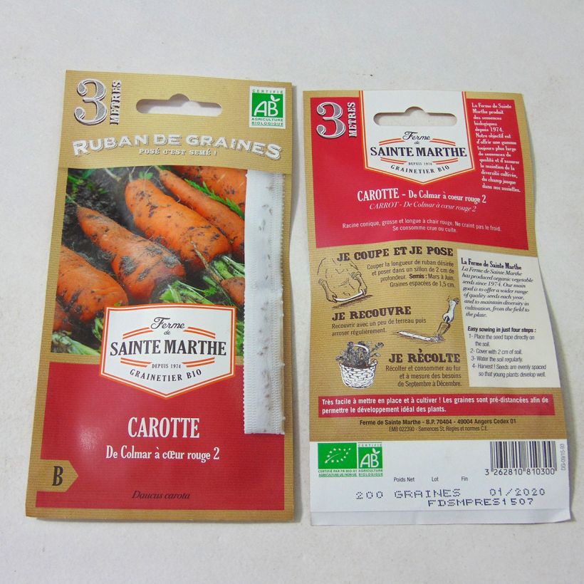 Exemple de spécimen de Carte ruban de Carotte de Colmar à Coeur Rouge 2 - Bio - Ferme de Sainte Marthe Graines tel que livré