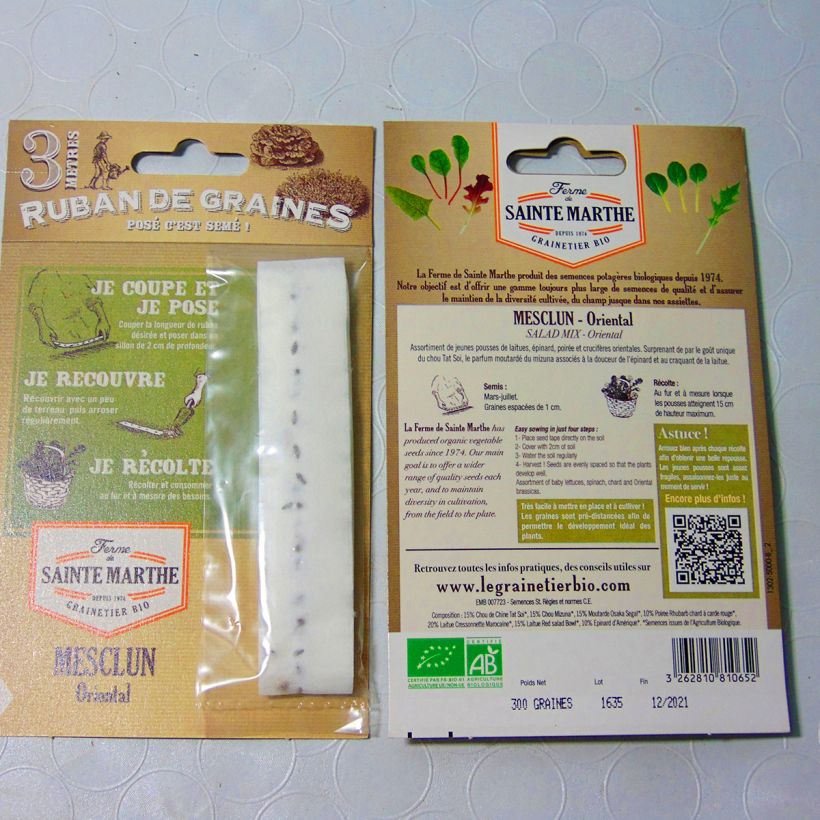 Exemple de spécimen de Carte ruban de Mesclun oriental Bio - Ferme de Sainte Marthe Graines tel que livré