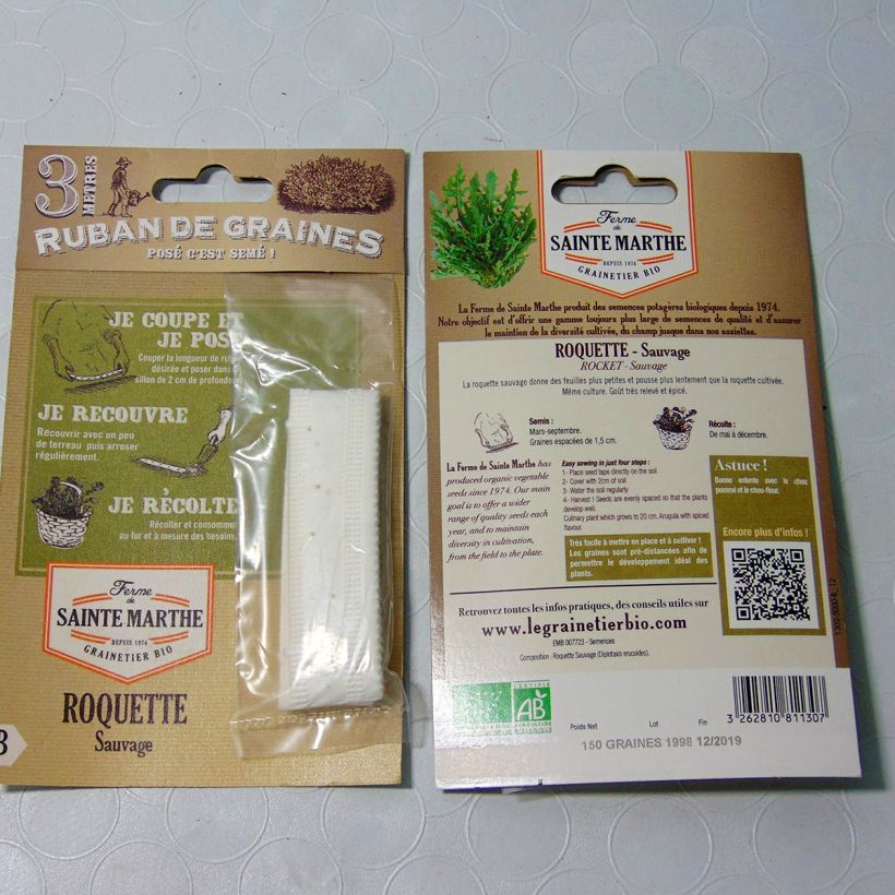 Exemple de spécimen de Carte ruban de Roquette sauvage Bio - Ferme de Sainte Marthe Graines tel que livré