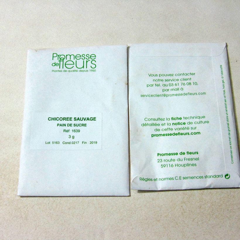 Exemple de spécimen de Chicorée Pain De Sucre - Cichorium intybus le sachet de +/- 1800 graines (minimum 3g) tel que livré