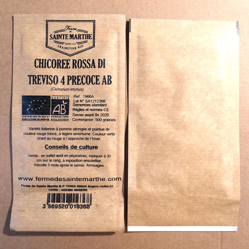 Exemple de spécimen de Chicorée Rossa di Treviso 4 précoce bio - Ferme de Sainte Marthe le sachet de 500 graines tel que livré