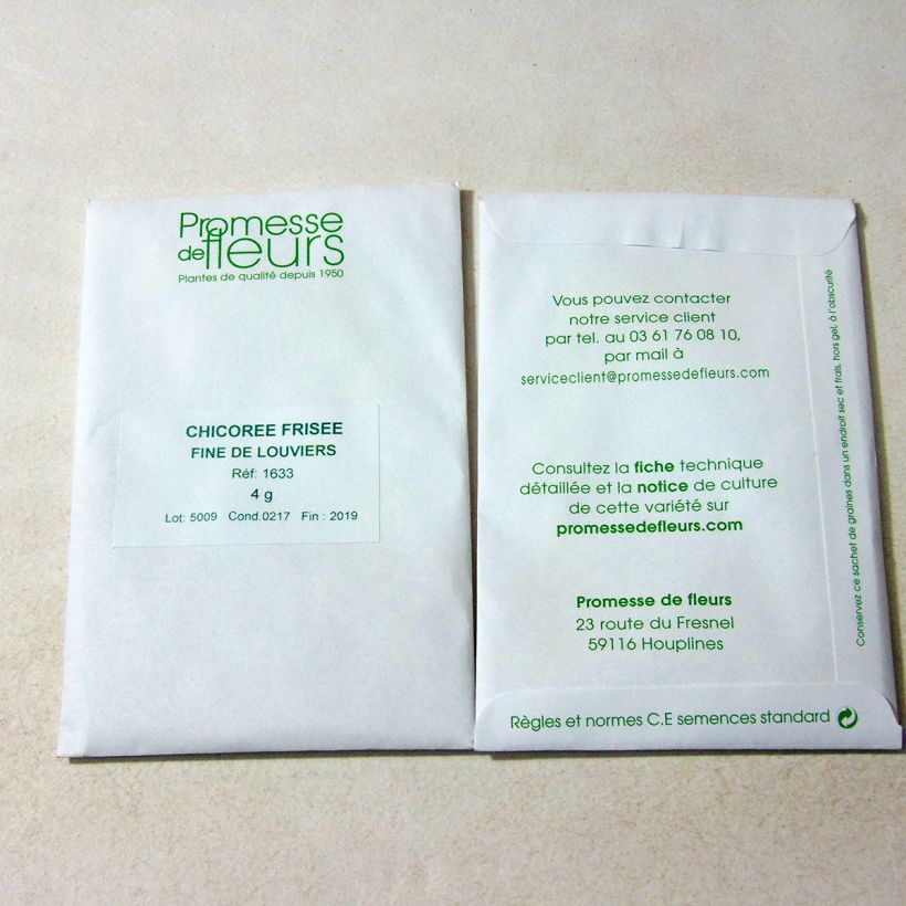 Exemple de spécimen de Chicorée frisée Fine de Louviers - Cichorium endivia le sachet de +/- 2500 graines (minimum 4g) tel que livré