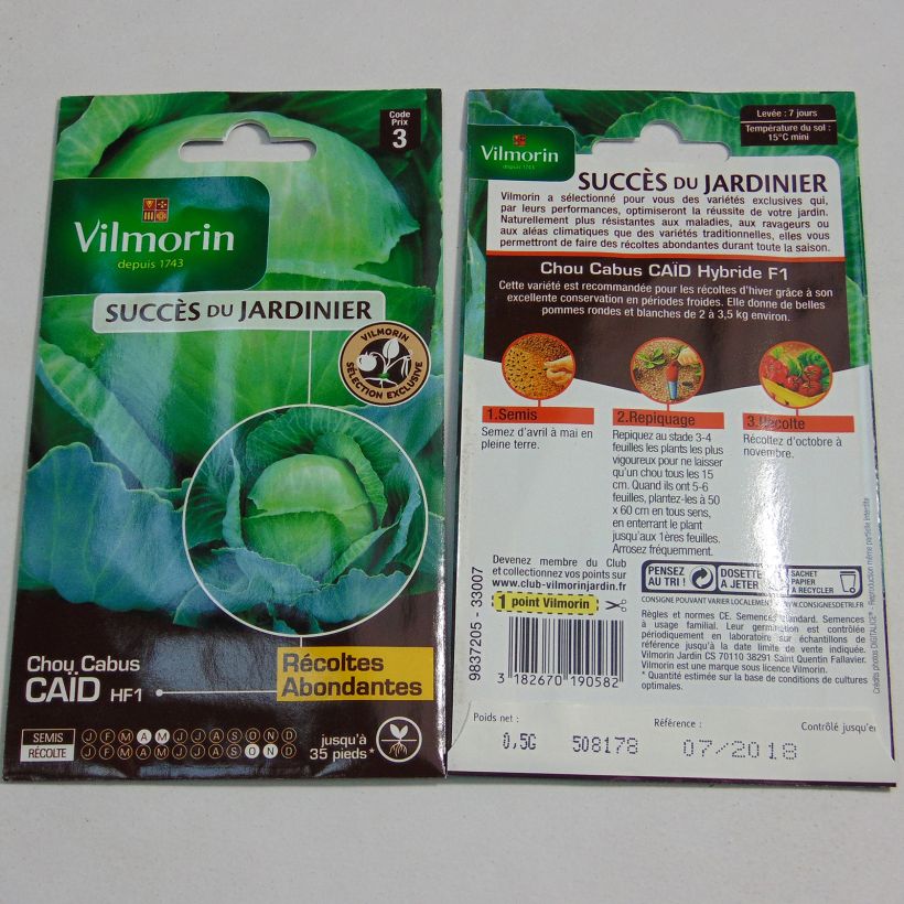 Exemple de spécimen de Chou Cabus Caïd F1 - Vilmorin Graines tel que livré