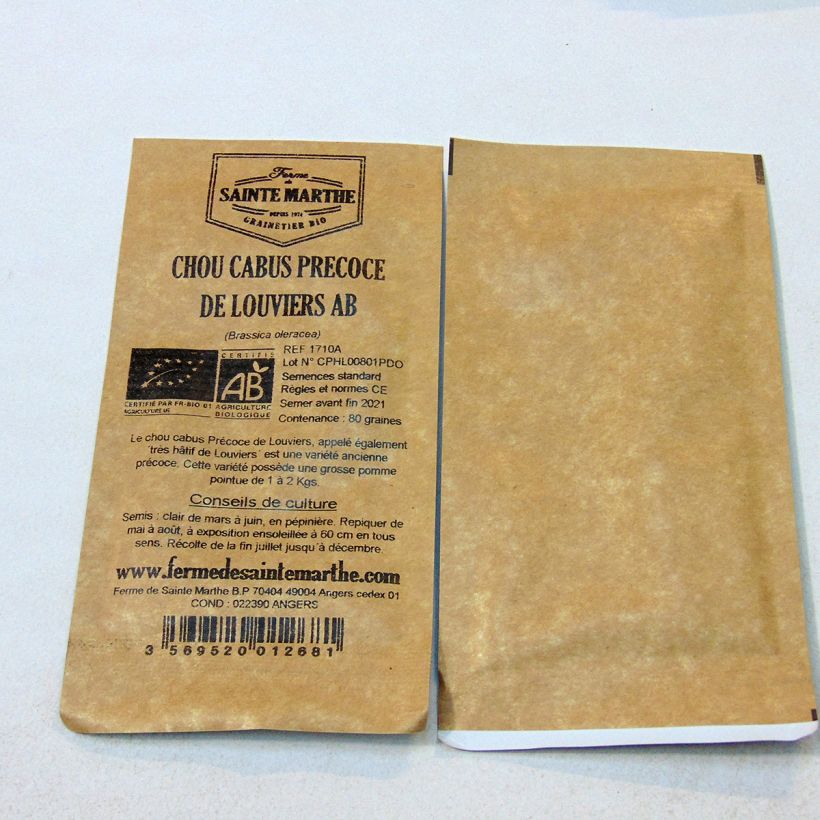 Exemple de spécimen de Chou Cabus Précoce de Louviers Bio - Ferme de Sainte Marthe Graines tel que livré