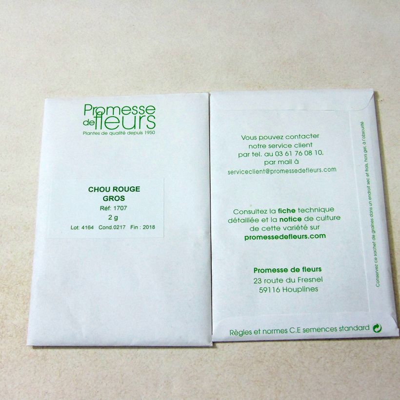 Exemple de spécimen de Chou Cabus Rouge Gros le sachet de +/- 500 graines (minimum 2g) tel que livré