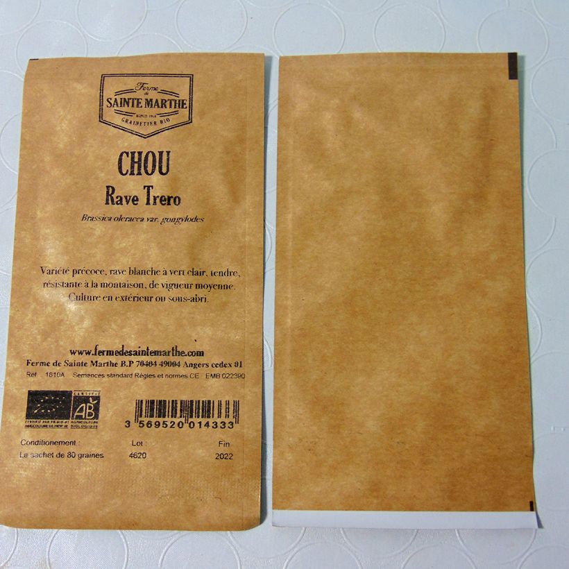 Exemple de spécimen de Chou-Rave Trero Bio - Ferme de Sainte Marthe le sachet de 80 graines tel que livré