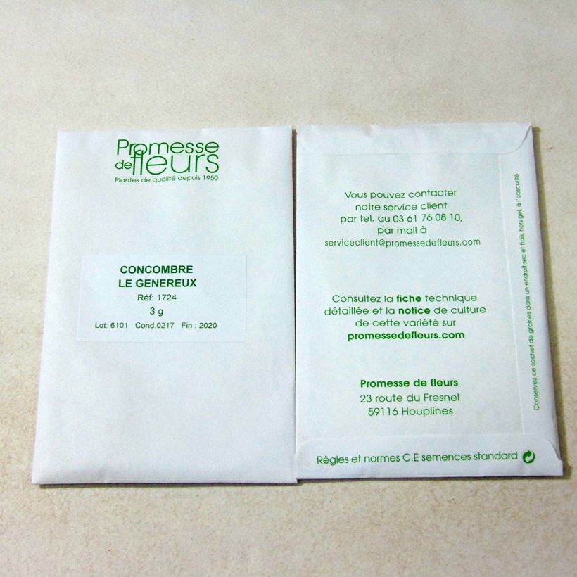 Exemple de spécimen de Concombre Le Généreux Graines tel que livré