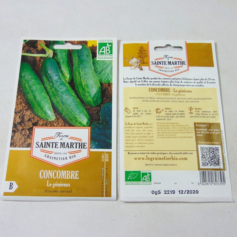 Exemple de spécimen de Concombre Le Généreux Bio - Ferme de Sainte Marthe Graines tel que livré
